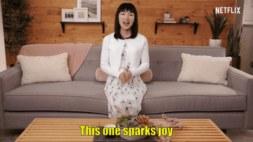Marie Kondo saying &quot;this one sparks joy&quot;