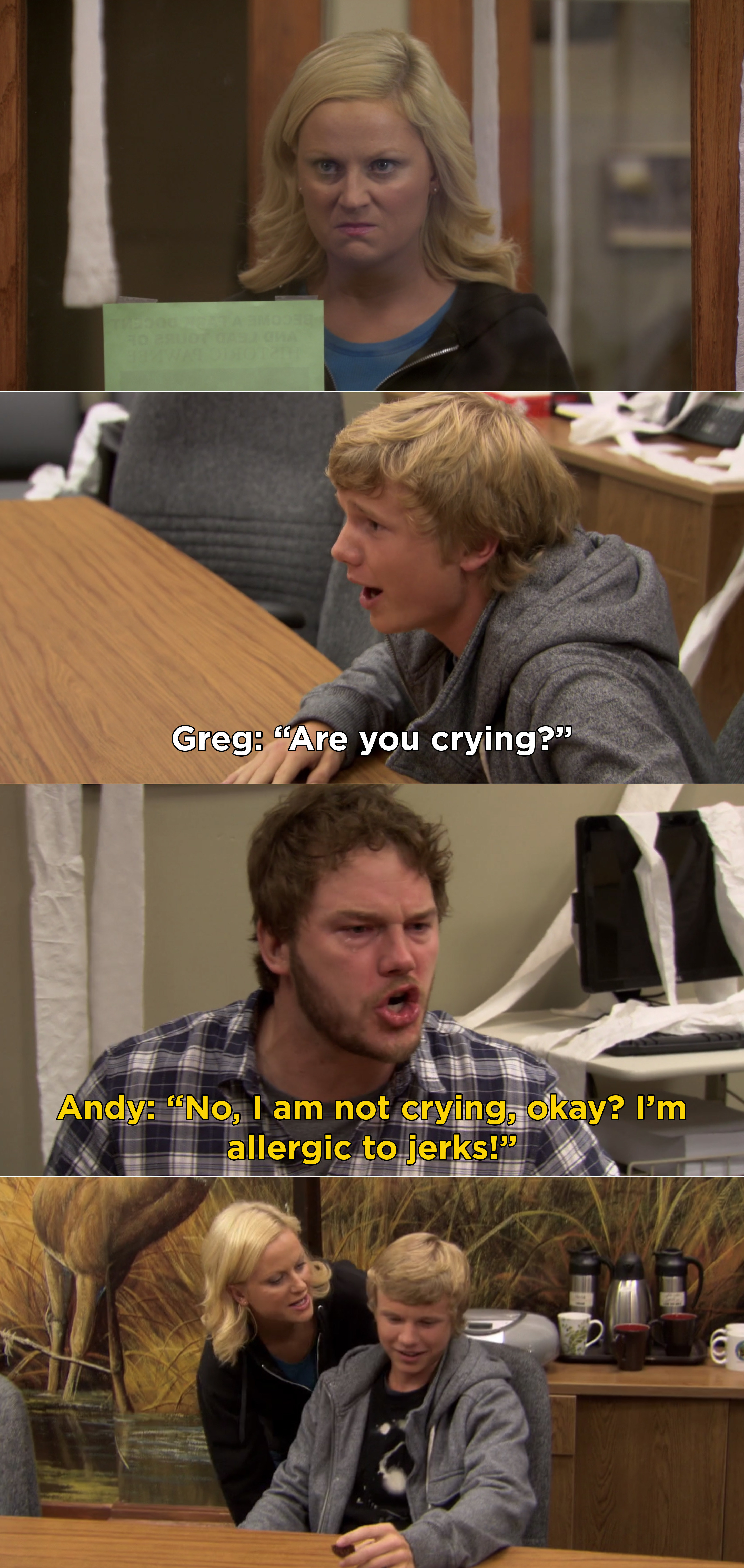 Andy crying after talking to Greg Pikitis
