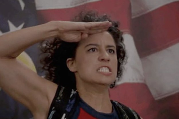 Ilana from Broad City giving a spirited salute in front of an American Flag, and late Supreme Court Justice Ruth Bader Ginsberg