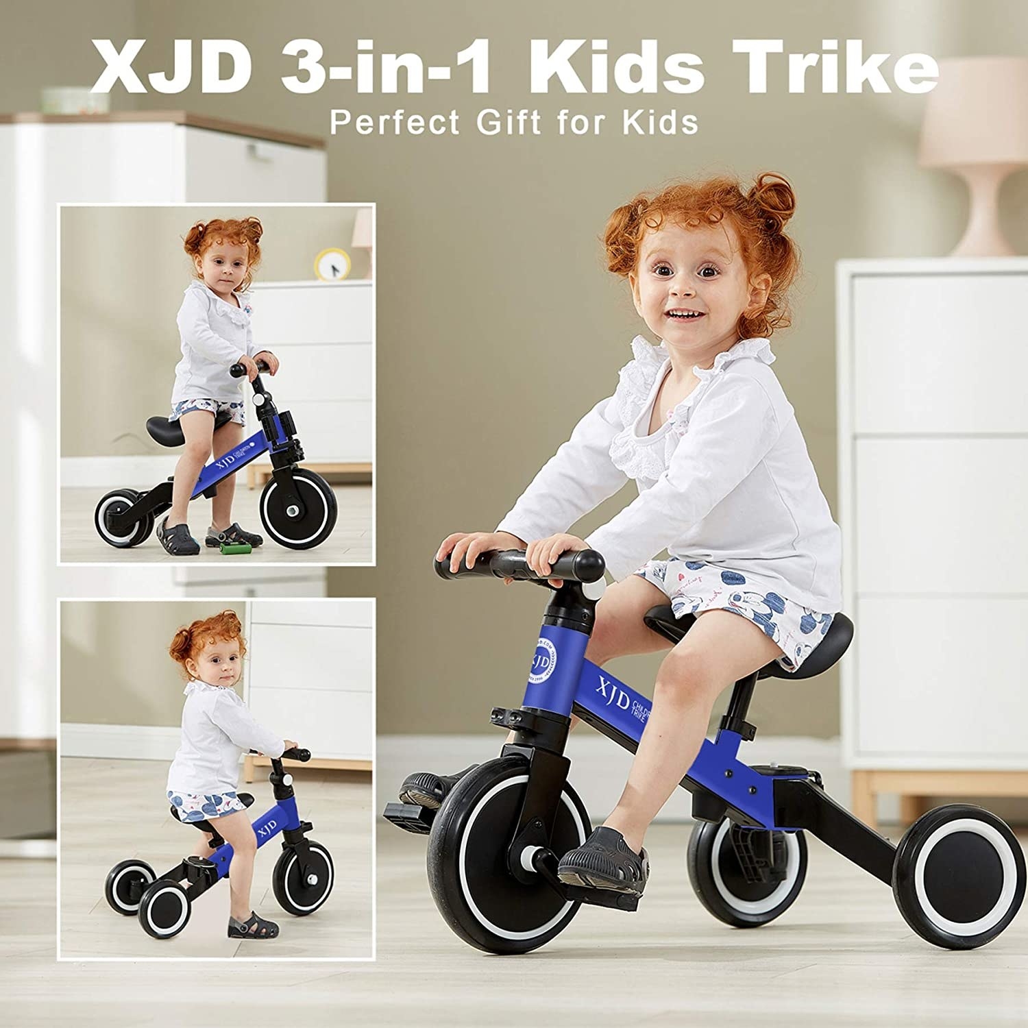 Model riding the bike and showing the different modes