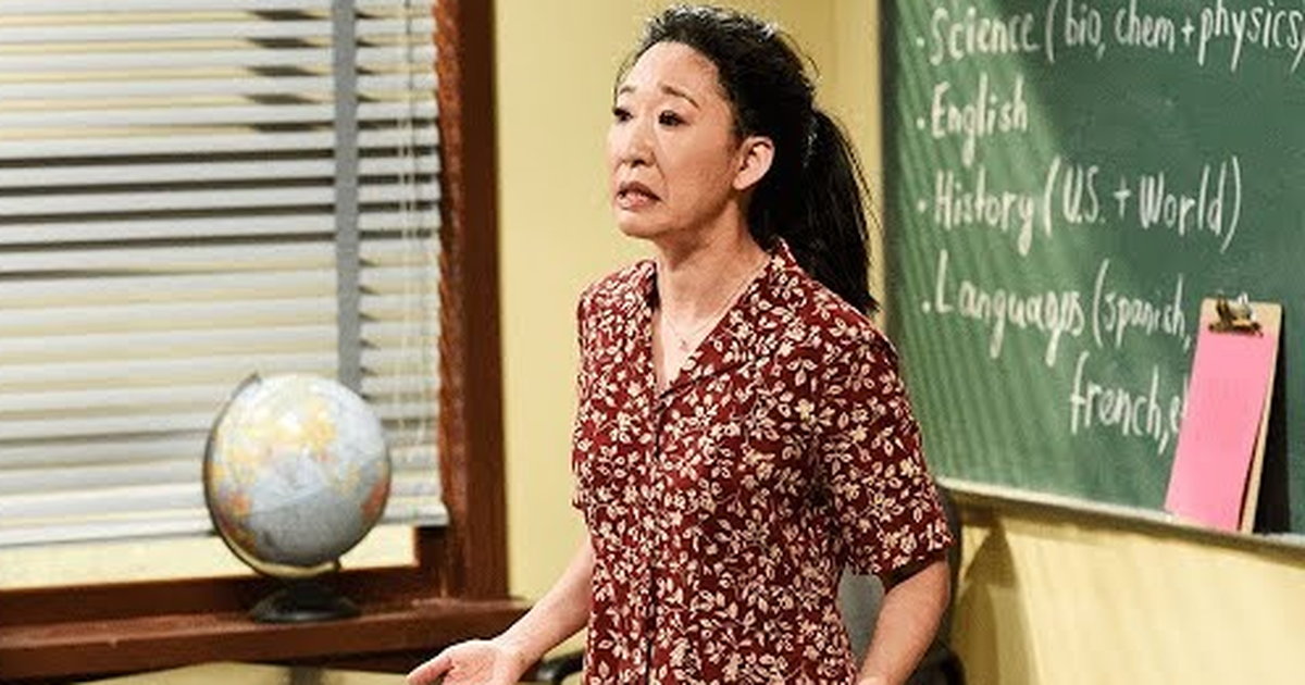 Sandra Oh as a stressed-out teacher on SNL.