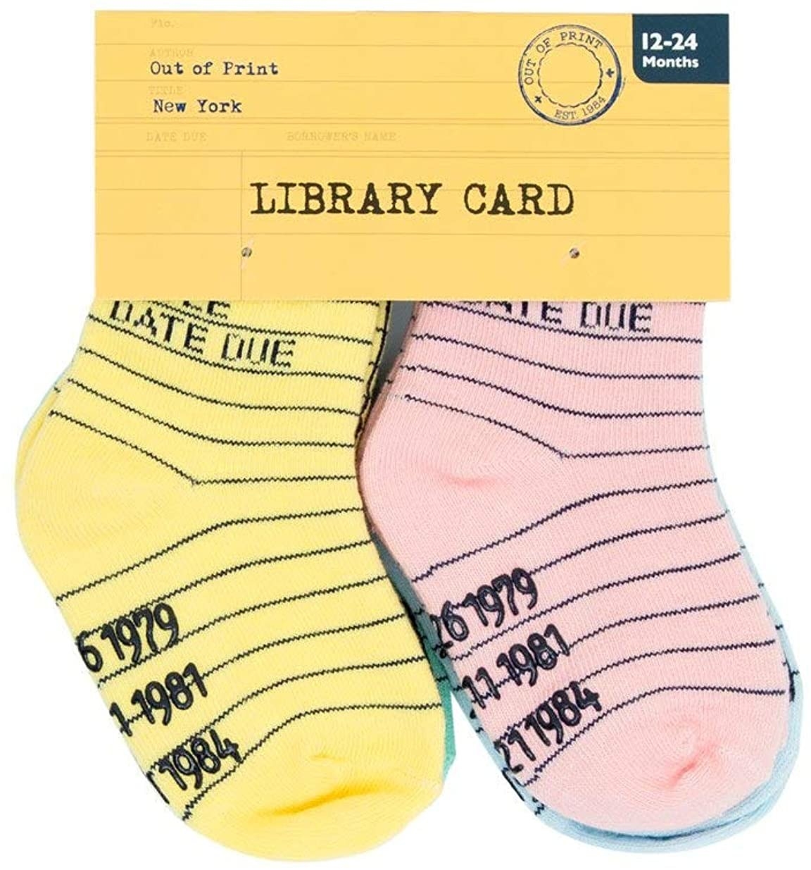 toddler library socks in yellow and pink