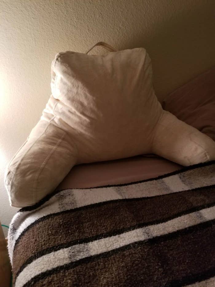 A cream version of the pillow with removable memory foam
