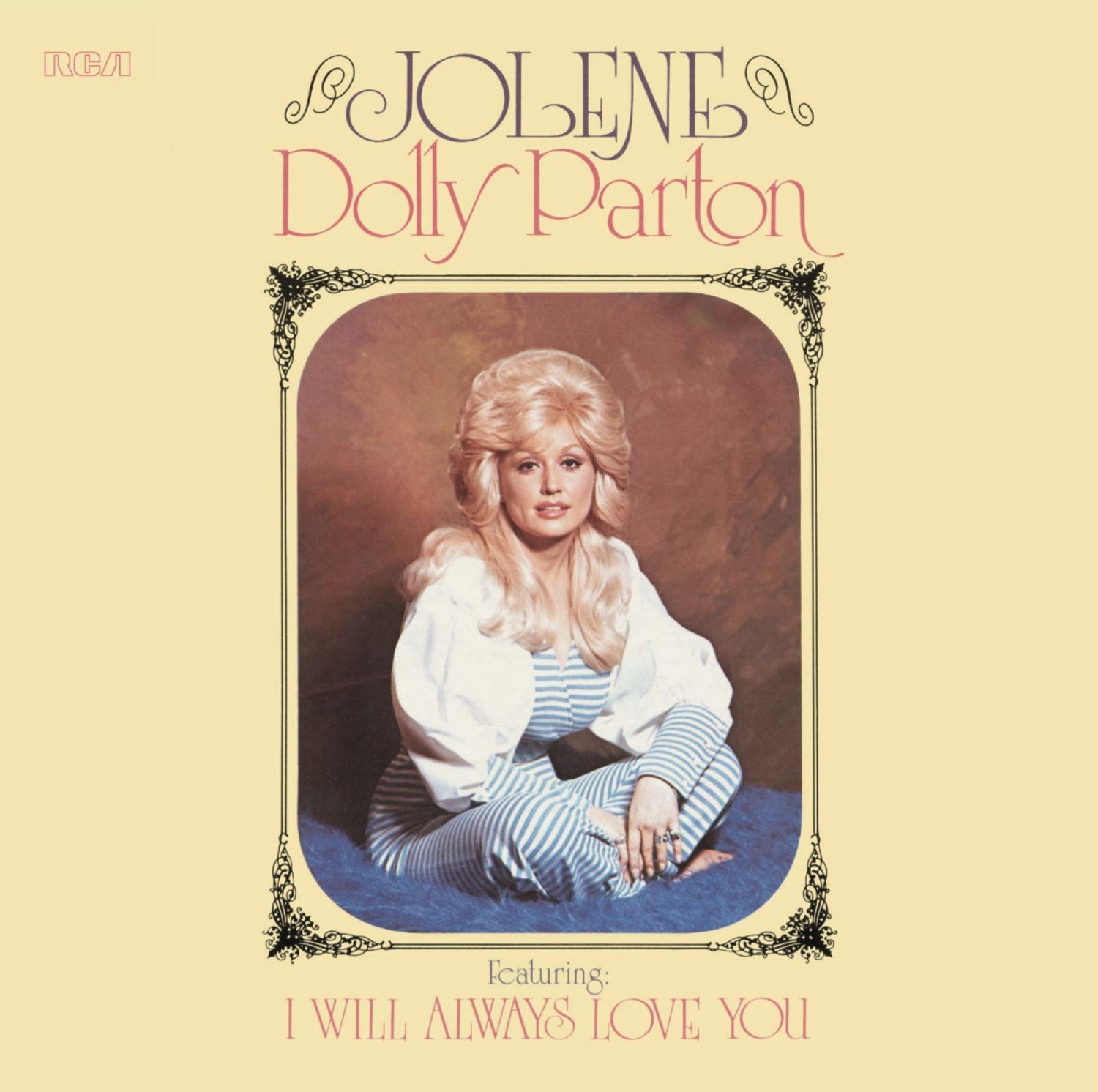 album cover of Jolene showing Dolly Parton sitting cross-legged on the floor