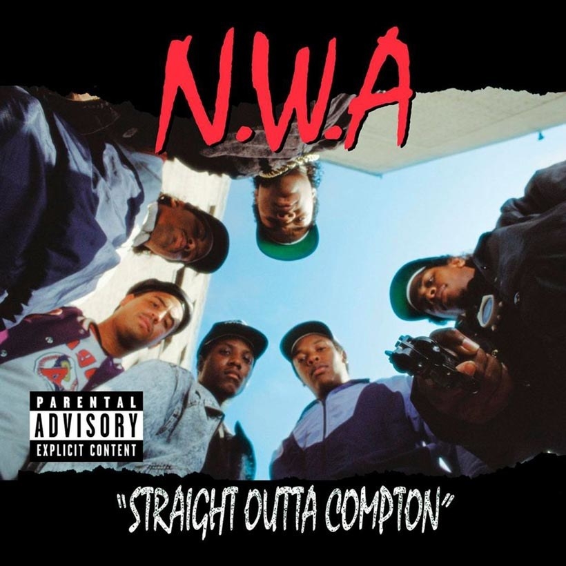 album cover of Straight Outta Compton showing N.W.A. looking down into the camera