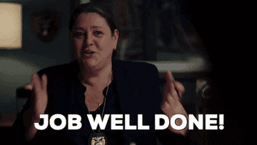 Gif of detective from the show Stumptown saying &quot;Job well done!&quot; 