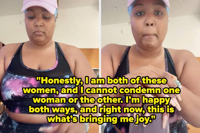 Lizzo says, &quot;&quot;Honestly, I am both of these women, and I cannot condemn one woman or the other; I’m happy both ways and right now, this is what’s bringing me joy”