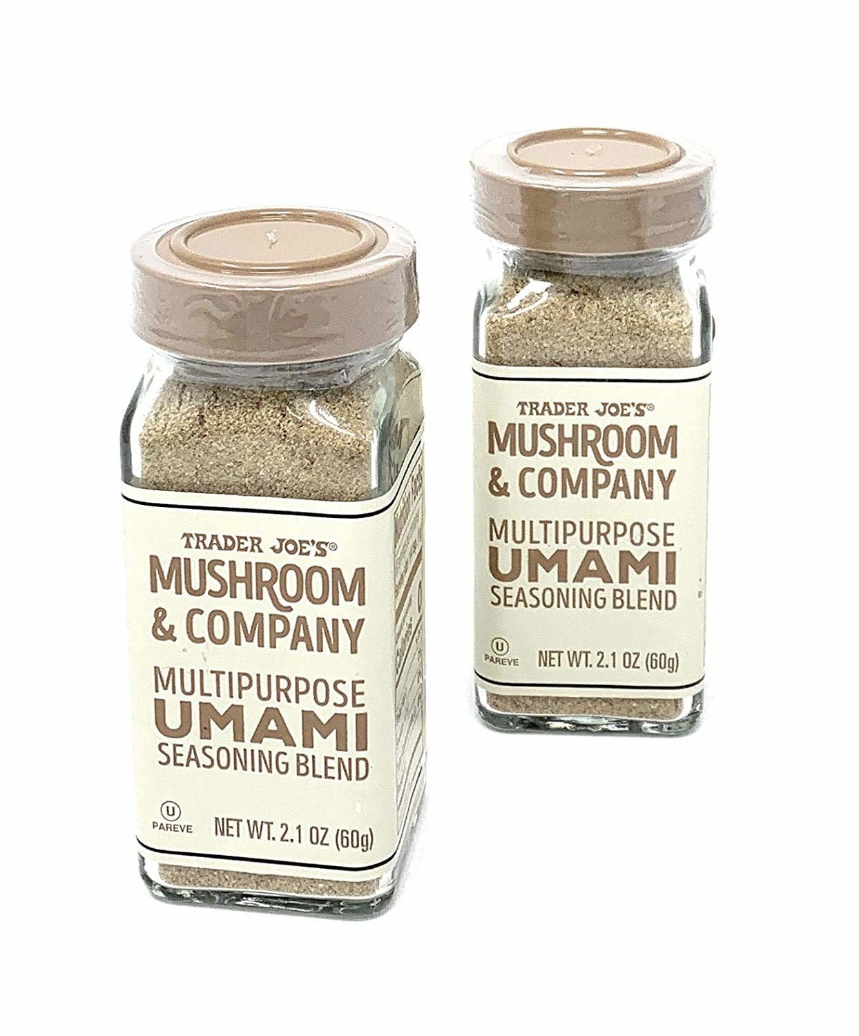 Two bottles of Trader Joe&#x27;s mushroom and company multipurpose umami seasoning.
