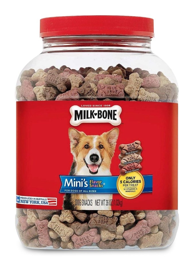 The jar of mini dog treats