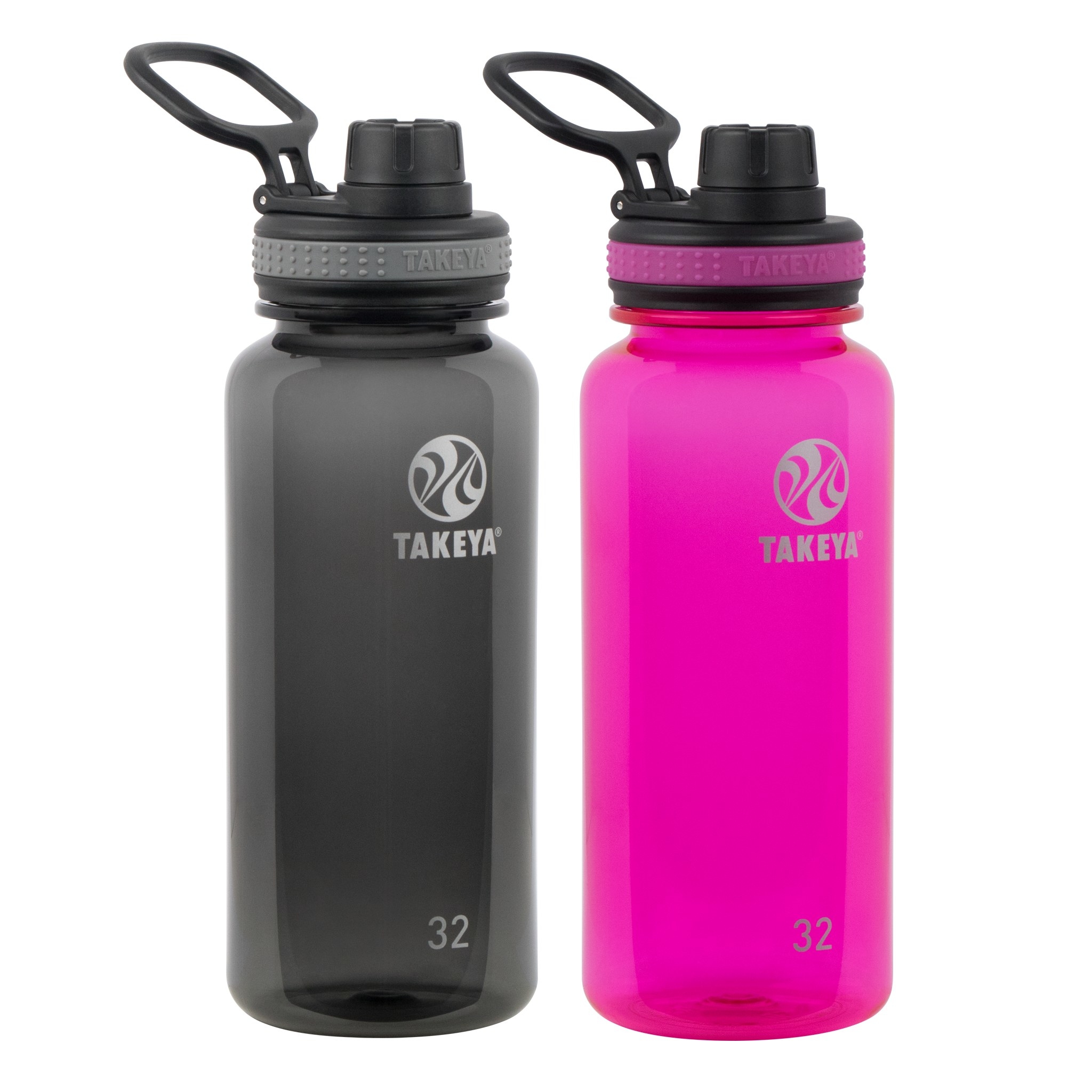 The black and pink water bottles