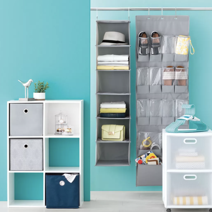 the gray hanging shoe organizer 