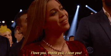 Beyonce saying &quot;I love you, thank you, I love you&quot; while tearing up at the Grammy&#x27;s 