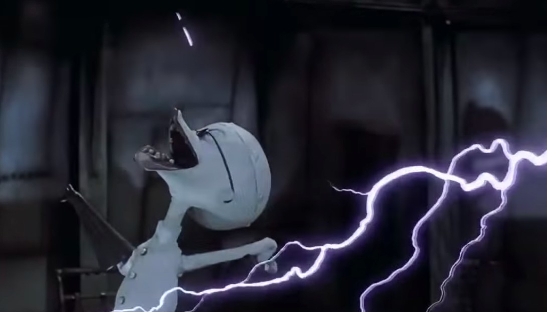 scene from the film where dr. finklestein is struck by lightning