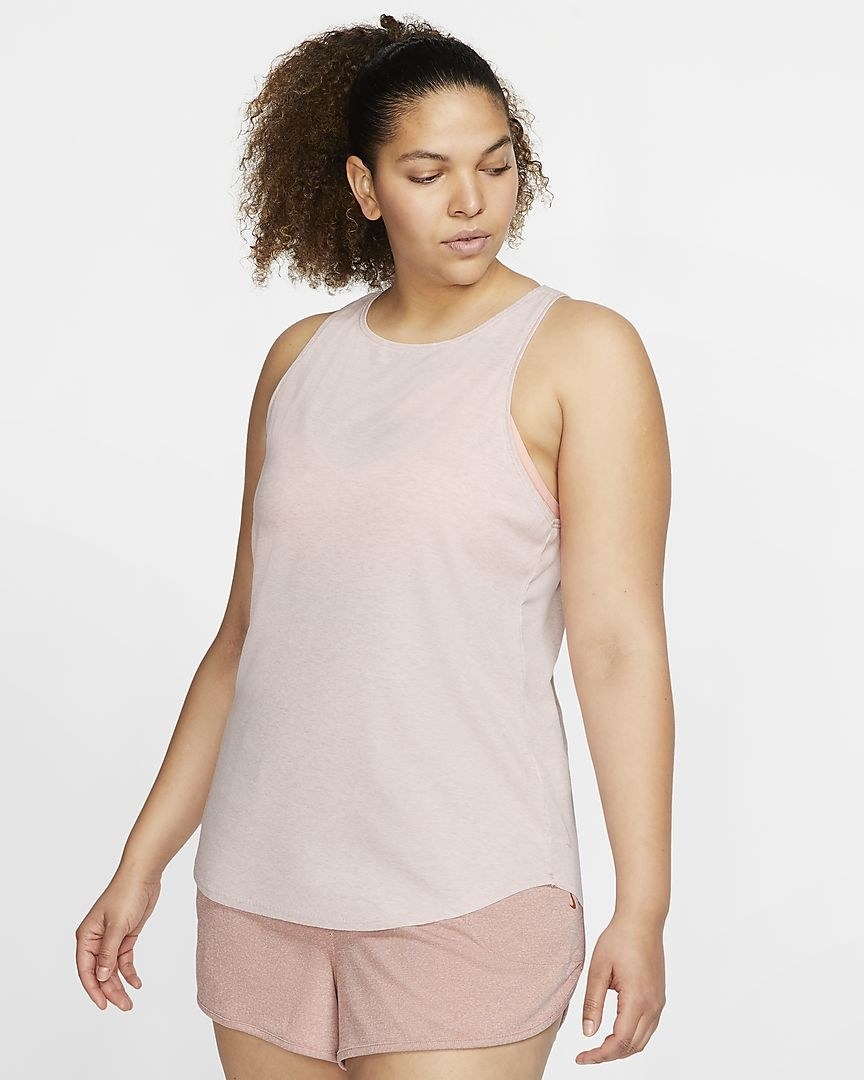model wearing the pink tank top 