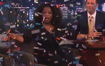 Confetti randomly rains on Oprah Winfrey during an interview on &quot;Jimmy Kimmel Live&quot;