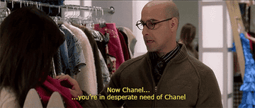  Nigel is standing in a closet looking through clothes with a caption that reads: &quot;Now Chanel. You&#x27;re in desperate need of Chanel.&quot;