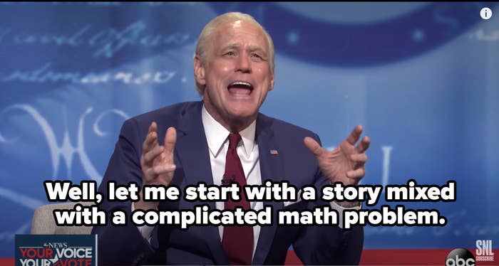 Biden saying, &quot;Well, let me start with a story mixed with a complicated math problem.&quot;