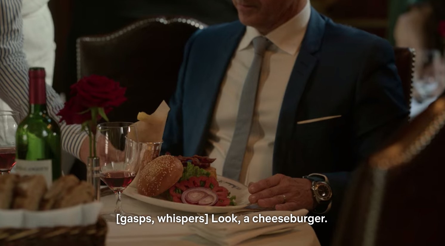 A cheeseburger on a plate in &quot;Emily in Paris&quot;
