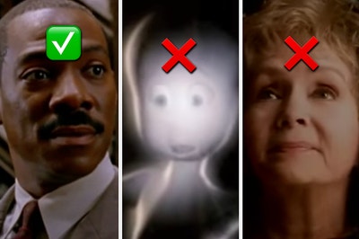Eddie Murphy is labeled with a check mark on the left with Casper and Debbie Reynolds labeled with an "X"