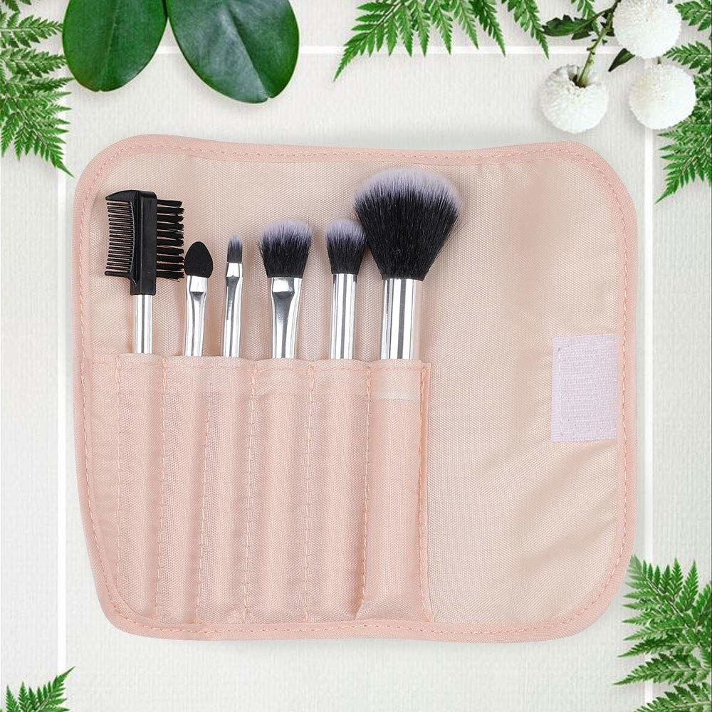 The 7 brushes kept in their pouch that comes included in the set.