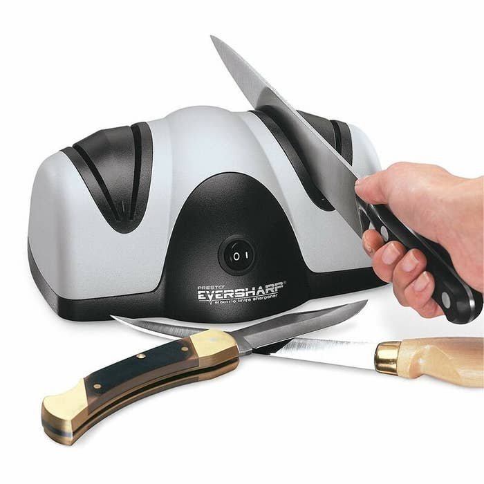 Gray and black knife sharpener
