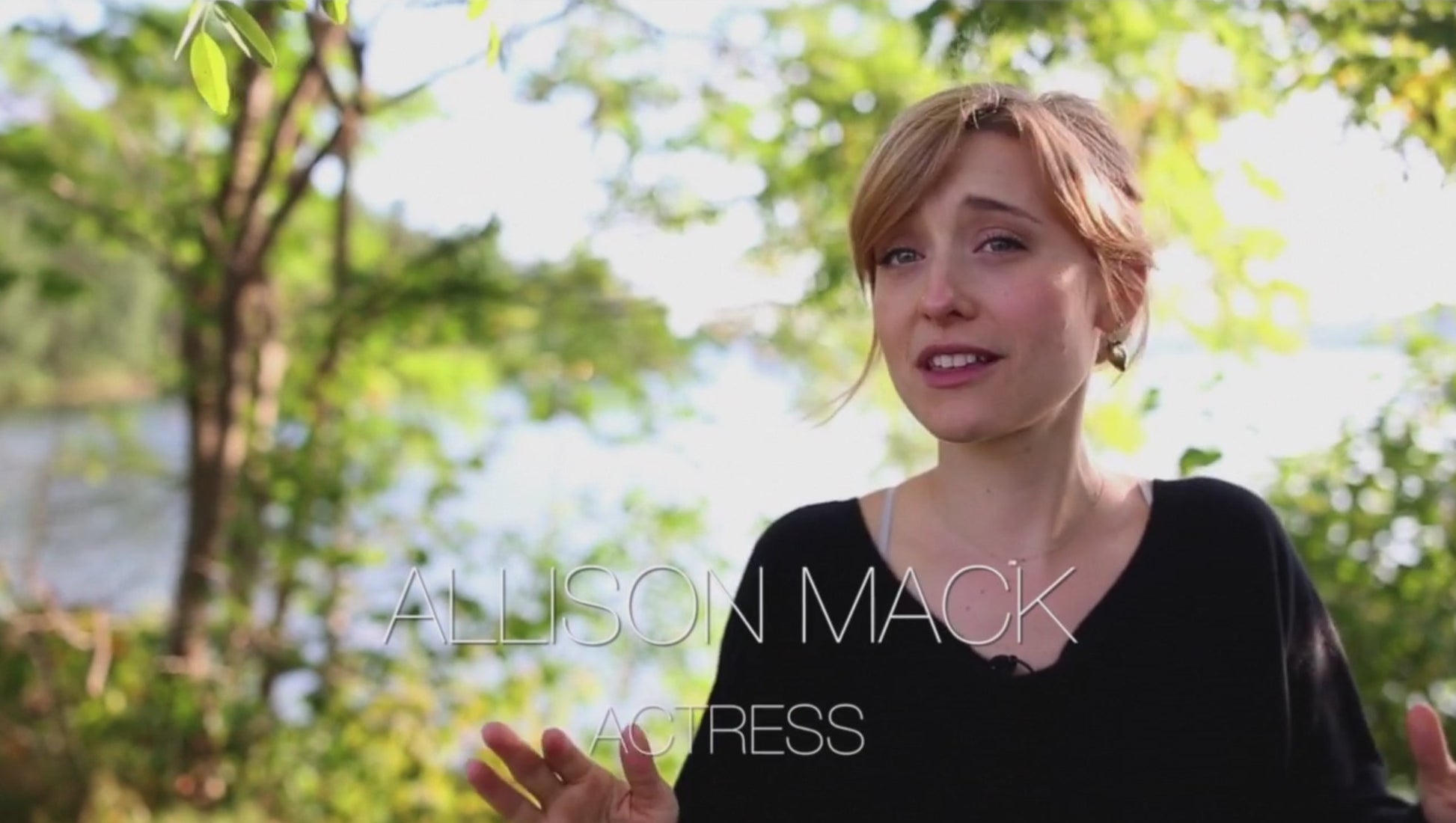A woman giving a testimonial, with the text &quot;Alison Mack, actress&quot;
