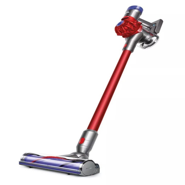 The red, purple, and silver vacuum