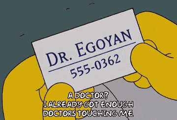A clip from The Simpsons showing Grandpa Simpson looking at a business card with the number 555-0362 on it and throwing it to the ground saying a doctor I already got enough doctors touching me