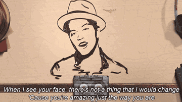 GIF of a Bruno Mars drawing singing &quot;&#x27;cause you&#x27;re amazing just the way you are&quot;