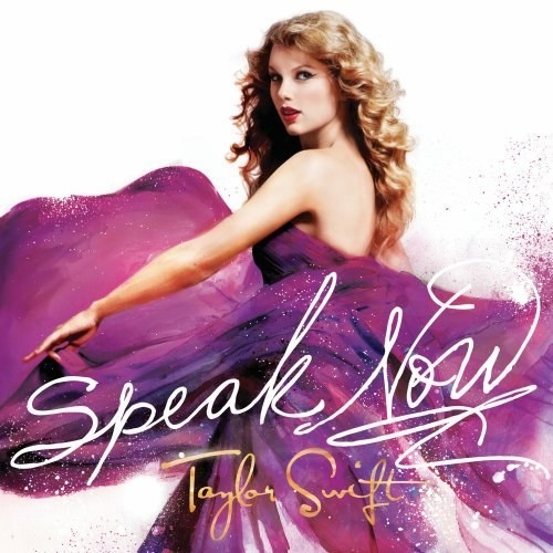 The cover of Speak Now featuring Taylor Swift twirling in a purple gown