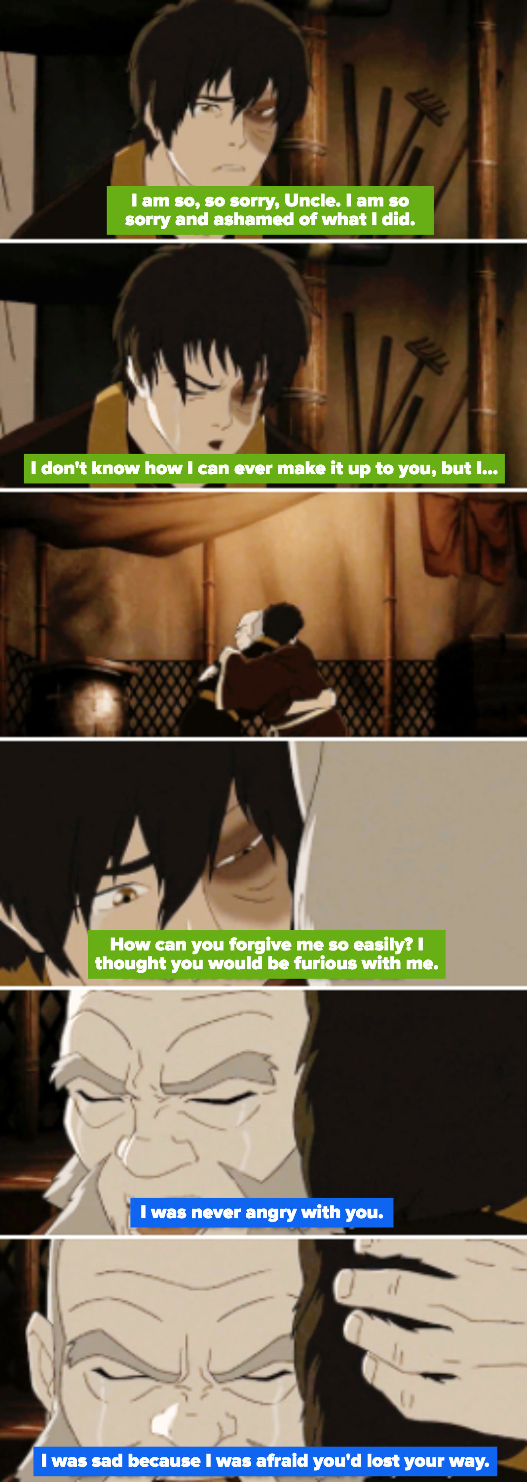 Zuko and his uncle embracing on the floor