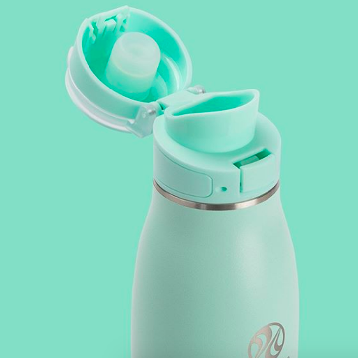 Water bottle lid open to show sip top