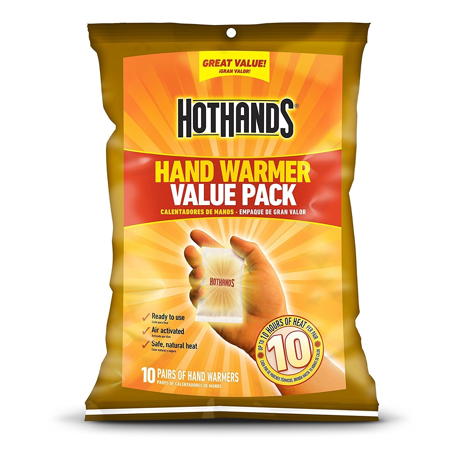 The yellow package of hand warmers