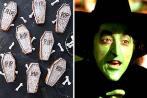 Coffin cookies and the wicked witch from The Wizard of Oz