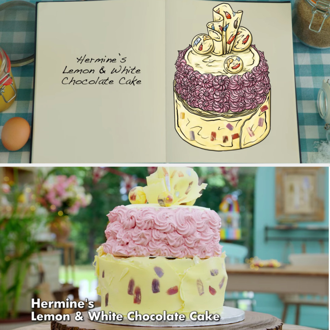 Hermine&#x27;s cake side-by-side with its drawing