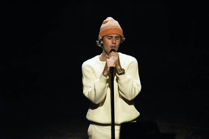 Musical guest Justin Bieber performs on Saturday, October 17, 2020.