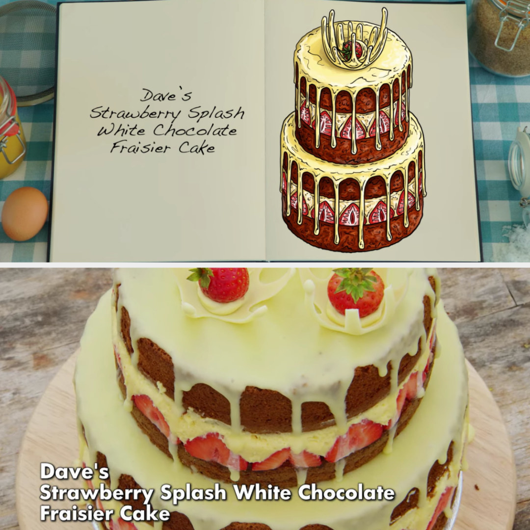 Dave&#x27;s cake side-by-side with its drawing