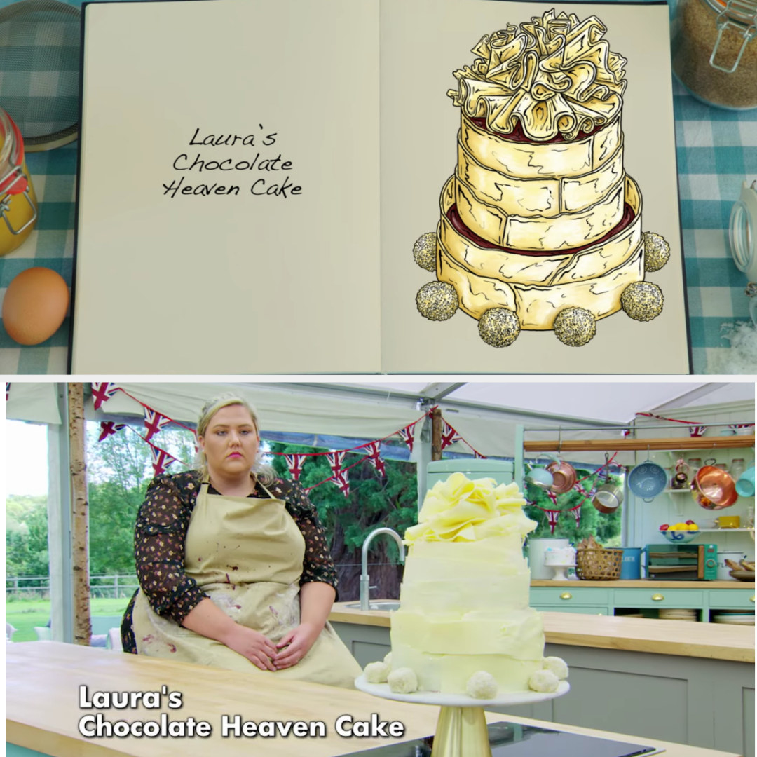 Laura&#x27;s cake side-by-side with its drawing