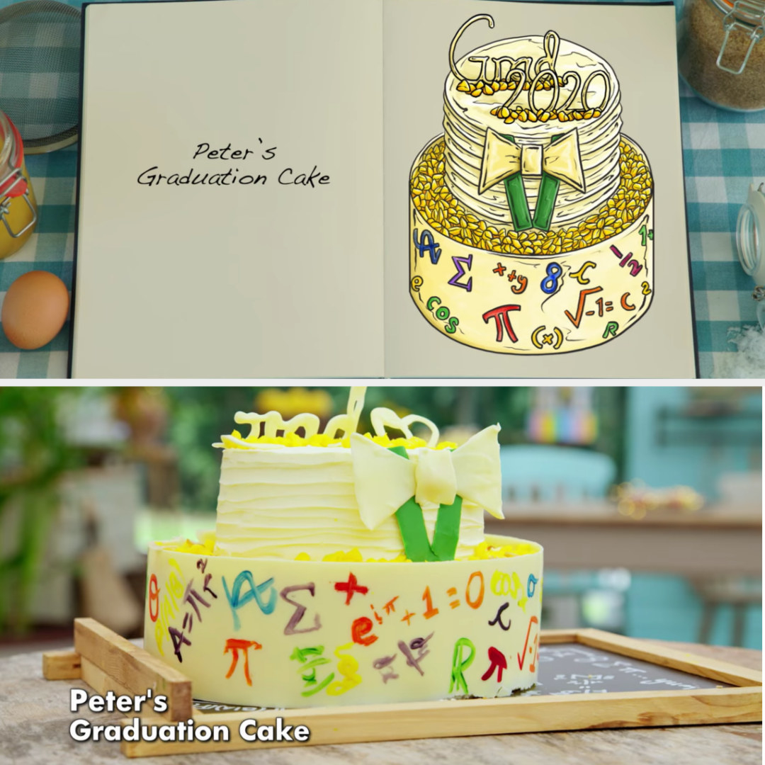 Peter&#x27;s cake side-by-side with its drawing