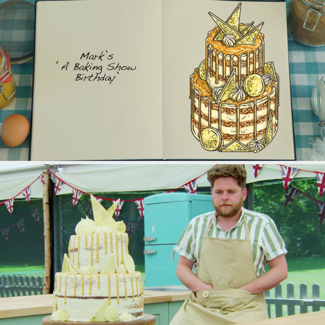 Mark&#x27;s cake side-by-side with its drawing