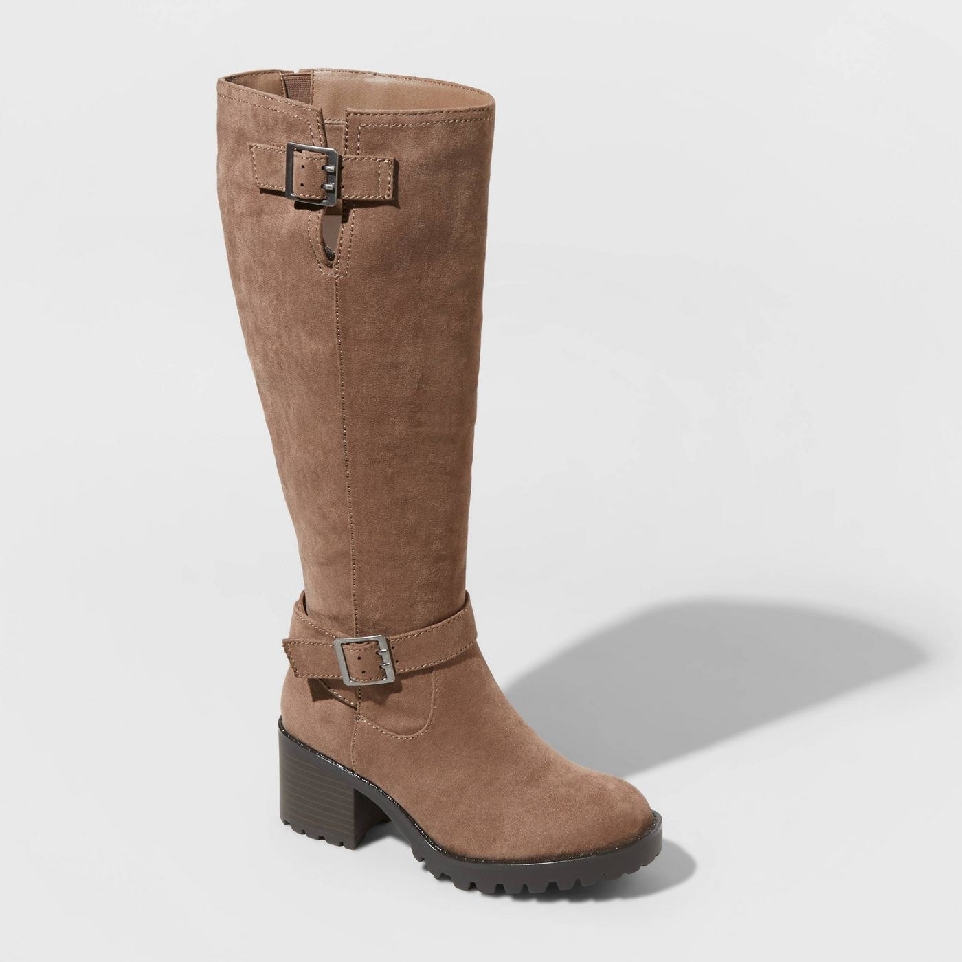 Brown knee high boots with buckles