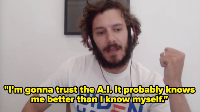 Adam Brody taking a BuzzFeed quiz.