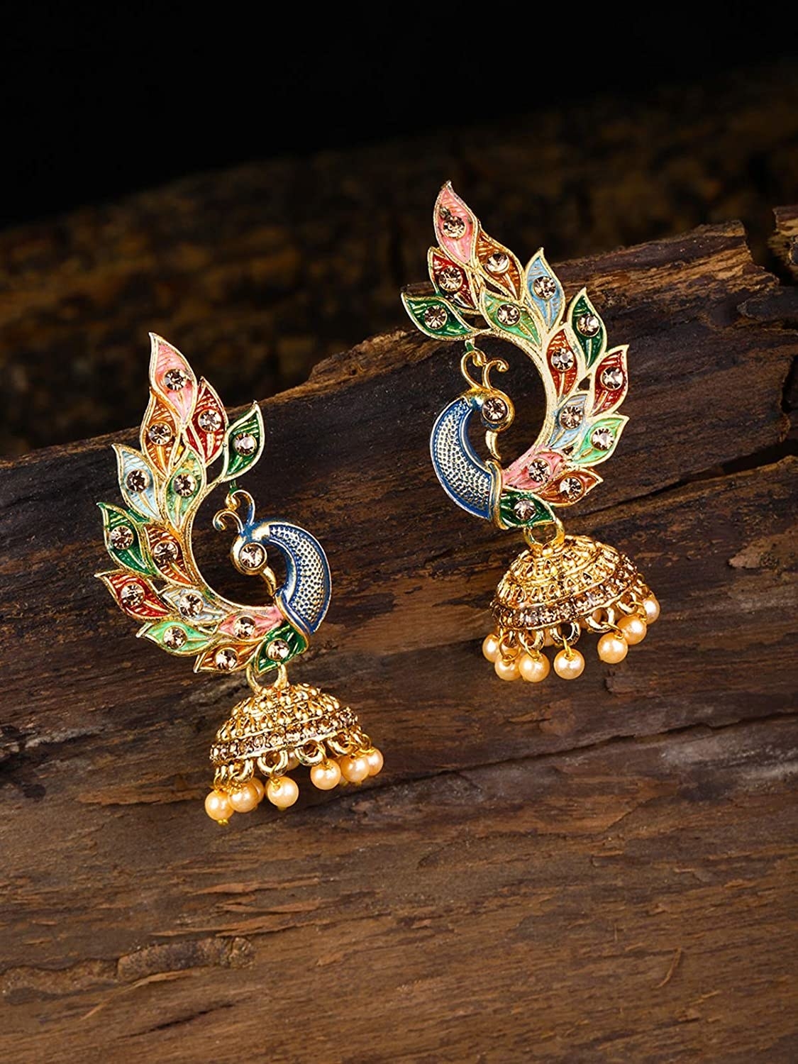 A pair of peacock earrings