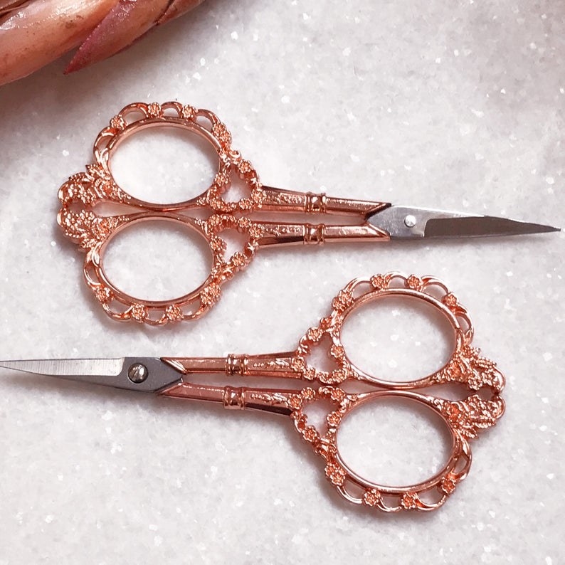 Two pairs of crafting scissors with ornate filigree