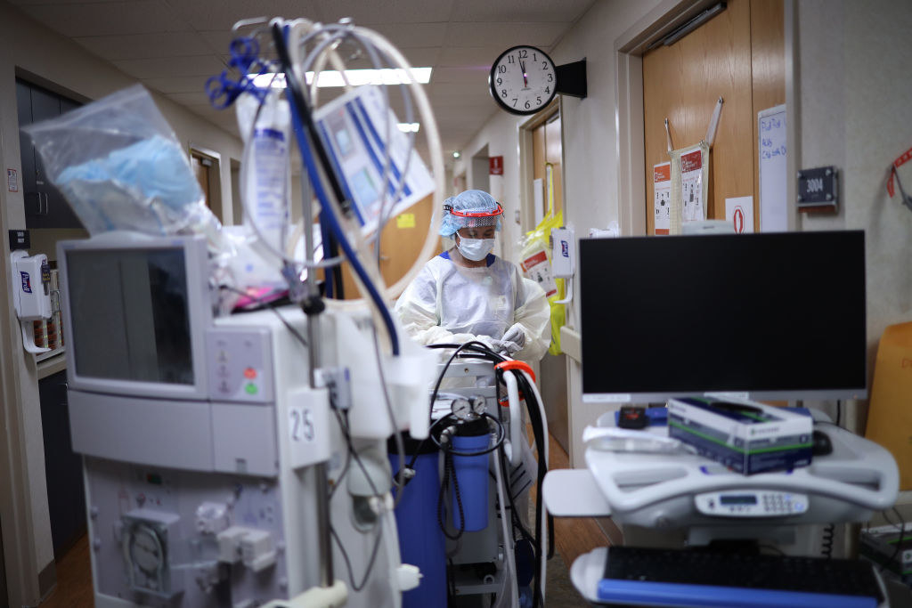 A doctor wearing a face mask in the hospital