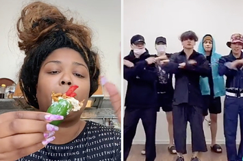 Lizzo holding a jalapeño stuffed with Takis, and BTS dancing