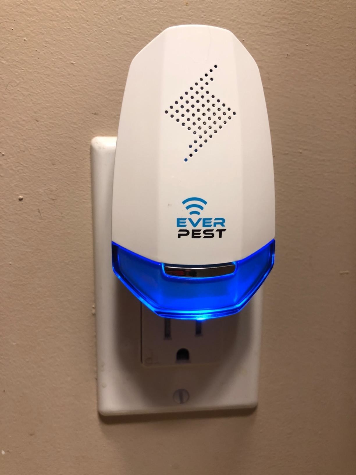 Reviewer image of the pest repeller plugged into a wall outlet