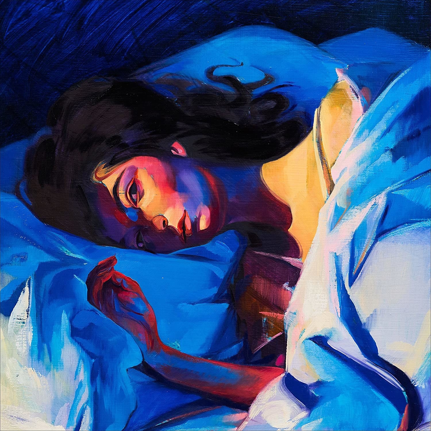 A painting of Lorde in bed. 