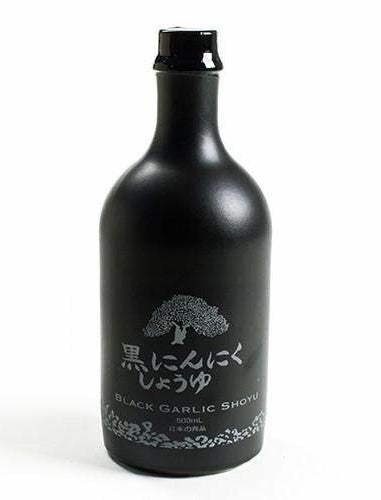 A bottle of Haku black garlic shoyu sauce.