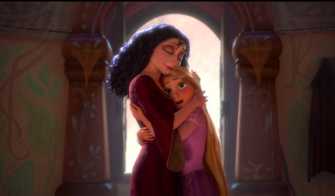 Mother Gothel and Rapunzel hugging